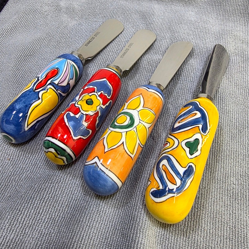 Bella Casa by Ganz Cheese Spreader Set 5in Multicolor Ceramic Hand-Painted - Picture 2 of 9